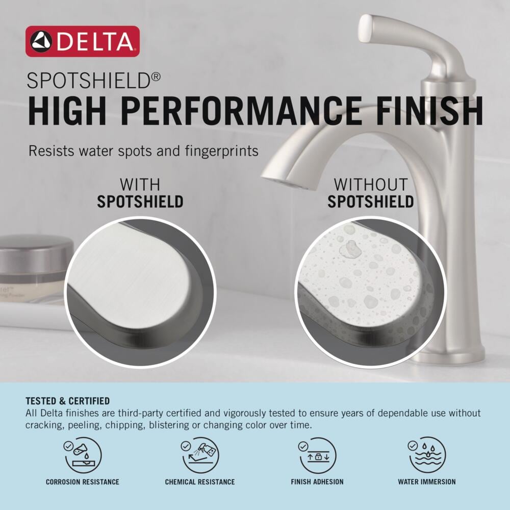 Delta Sandover SpotShield Brushed Nickel 2‑Handle 4‑in Centerset WaterSense Bathroom Sink Faucet with Drain