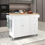 Xspracer White Mdf Base with Wood Top Rolling Kitchen Island (30-in x 53-in x 37-in)