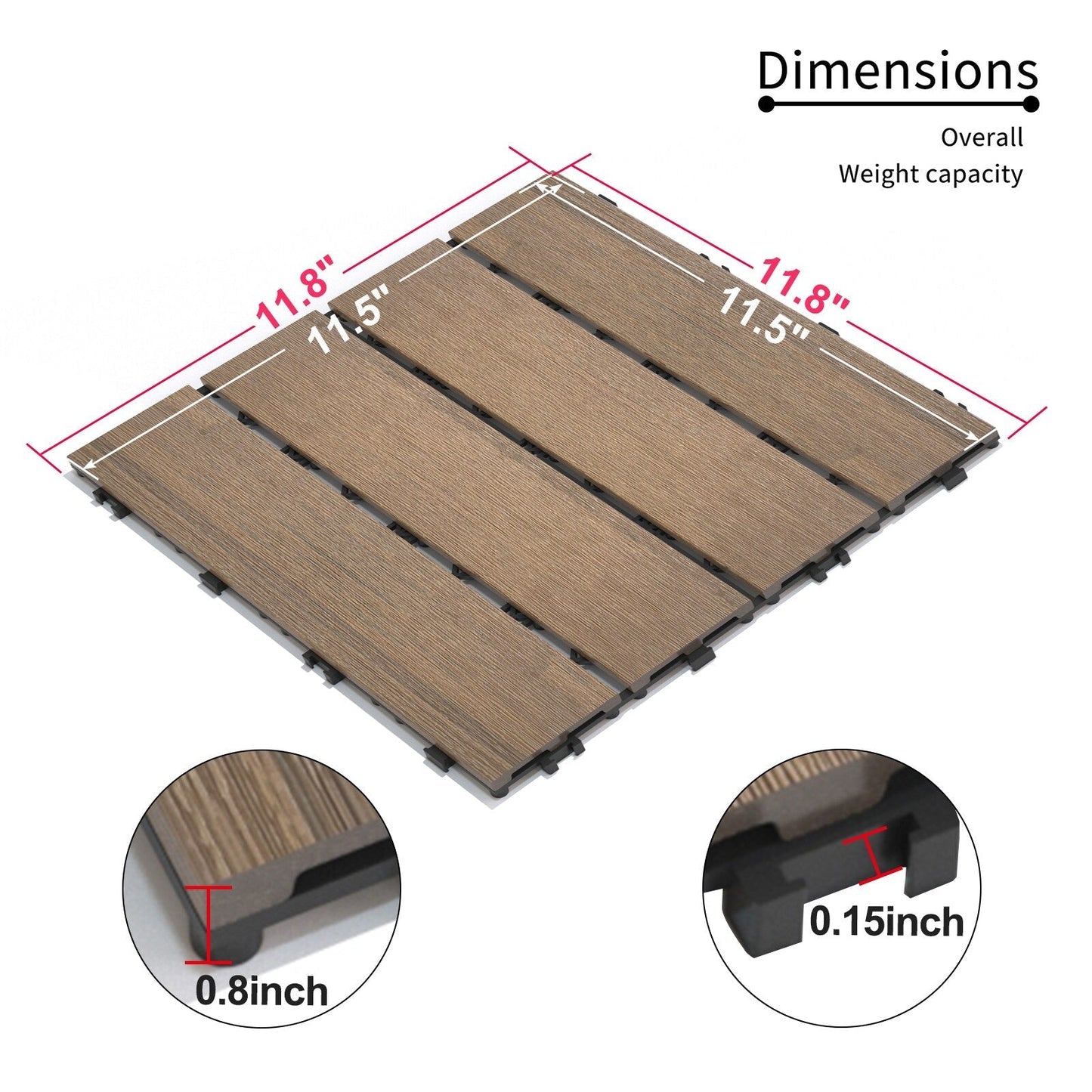 Maocao Hoom 11.8-in x 11.8-in Oak Prefinished Pressure Treated Composite Deck Tile (10.63-sq ft)