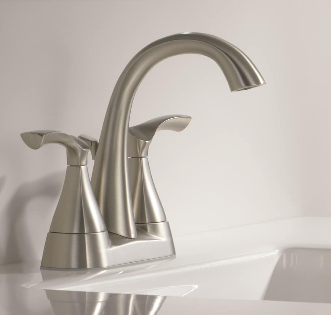Delta Sandover SpotShield Brushed Nickel 2‑Handle 4‑in Centerset WaterSense Bathroom Sink Faucet with Drain