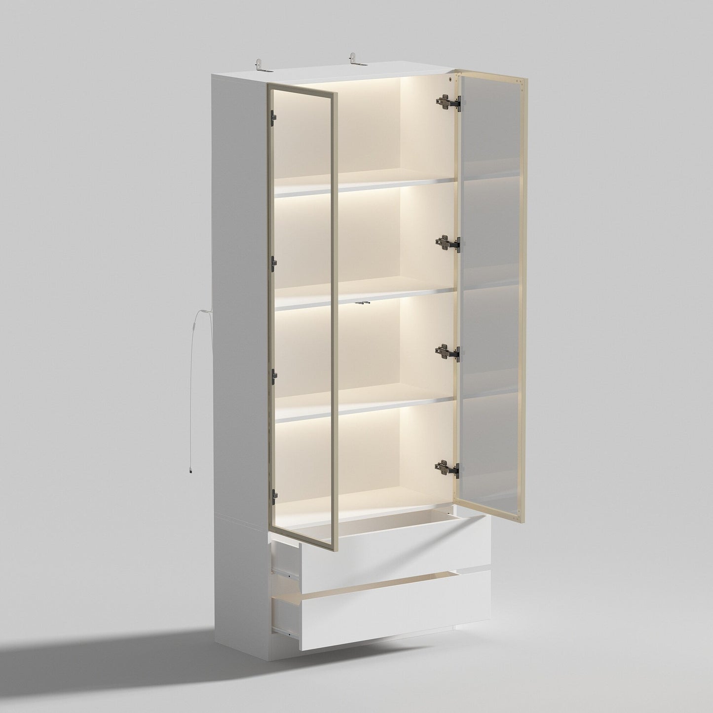 FUFU&GAGA Display Cabinet with 4 Glass Doors and Lights, 5-Tier Storage Shelves, Pop-up Design, Trophy Case Display Cabinet for Collectibles, Display Case Cabinet Black
