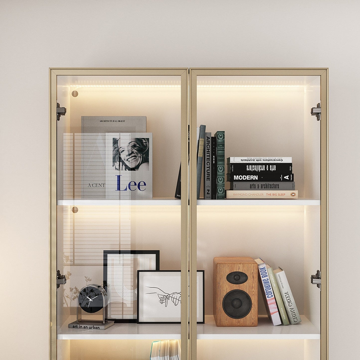 FUFU&GAGA Display Cabinet with 4 Glass Doors and Lights, 5-Tier Storage Shelves, Pop-up Design, Trophy Case Display Cabinet for Collectibles, Display Case Cabinet Black