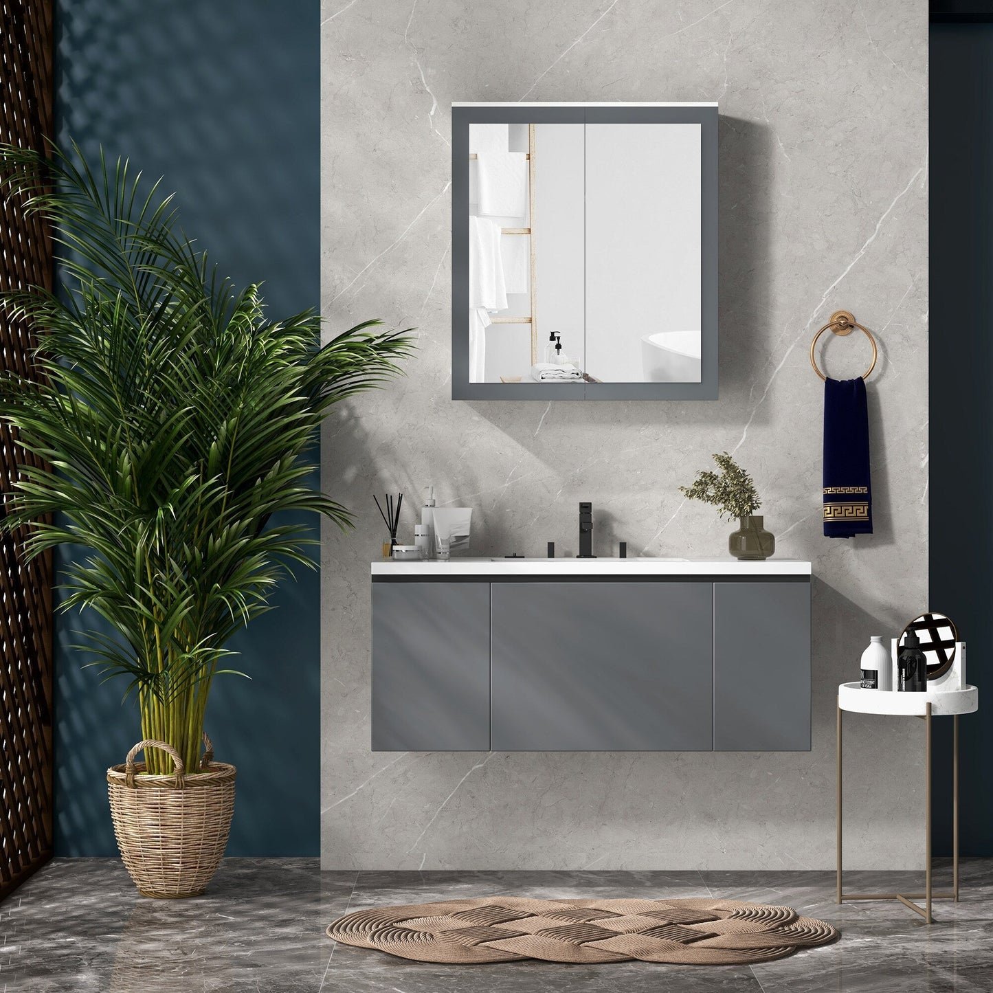 Forclover 24.5-in x 25.5-in Surface/Recessed Mount White Medicine Cabinet