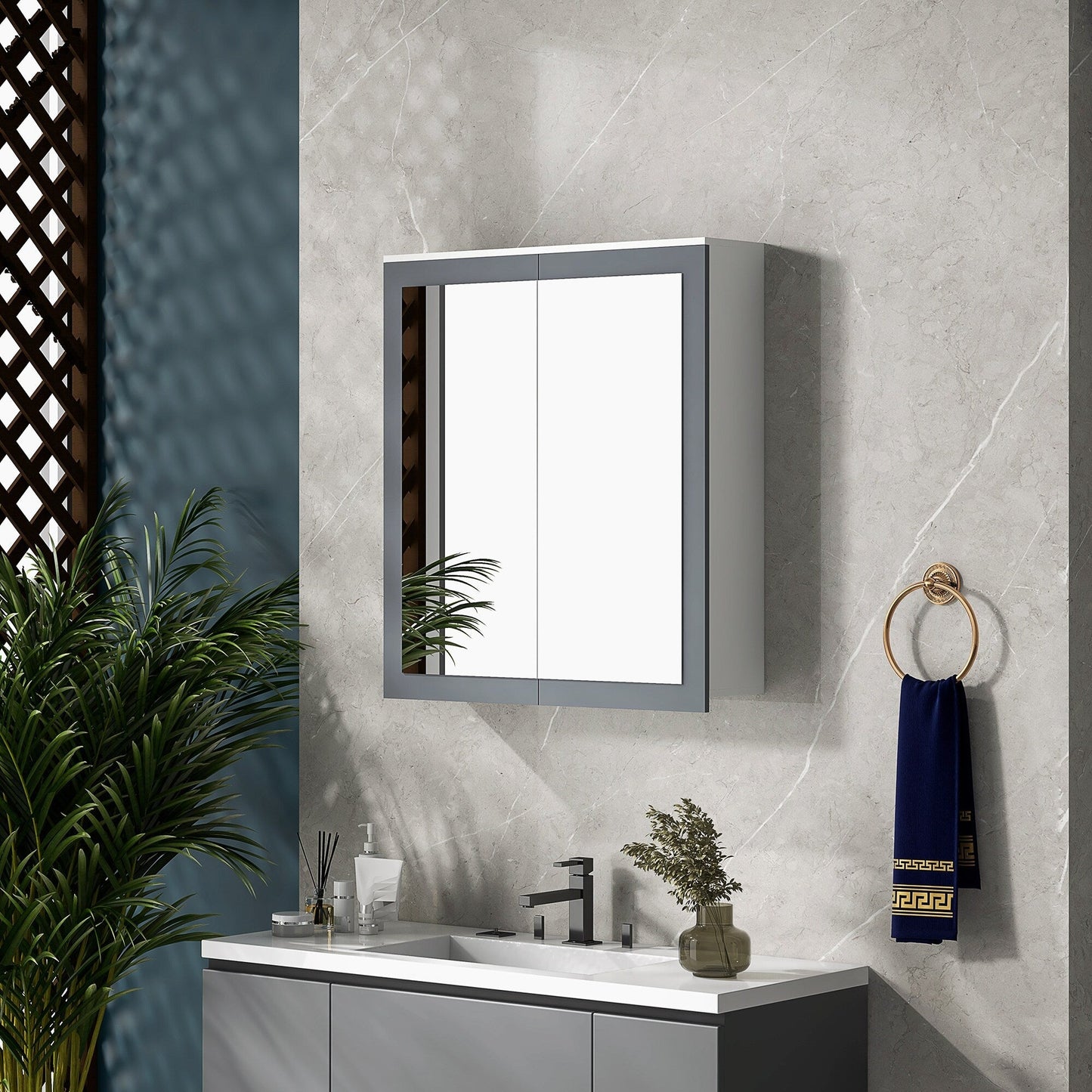 Forclover 24.5-in x 25.5-in Surface/Recessed Mount White Medicine Cabinet