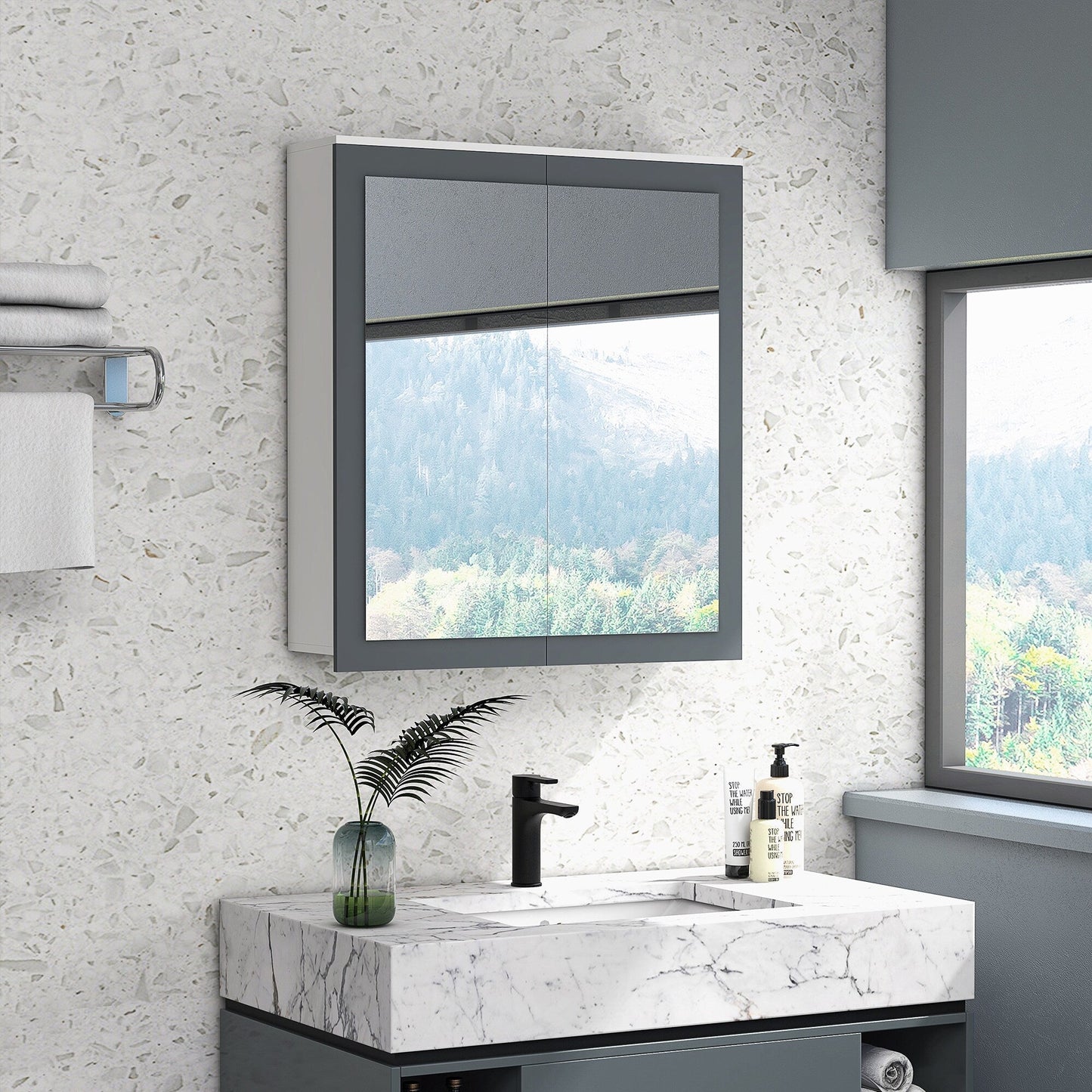 Forclover 24.5-in x 25.5-in Surface/Recessed Mount White Medicine Cabinet