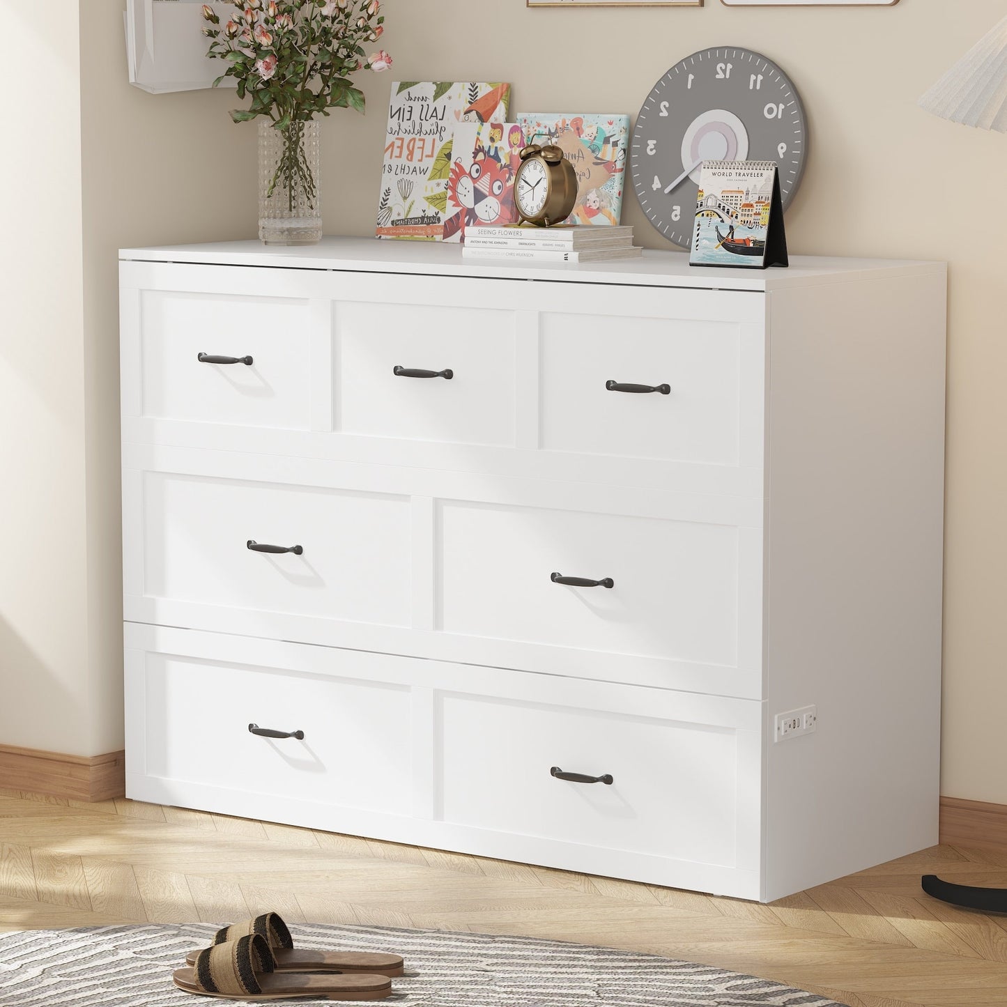 FUFU&GAGA Full Size Murphy Bed Cabinet with Charging Station and Drawer