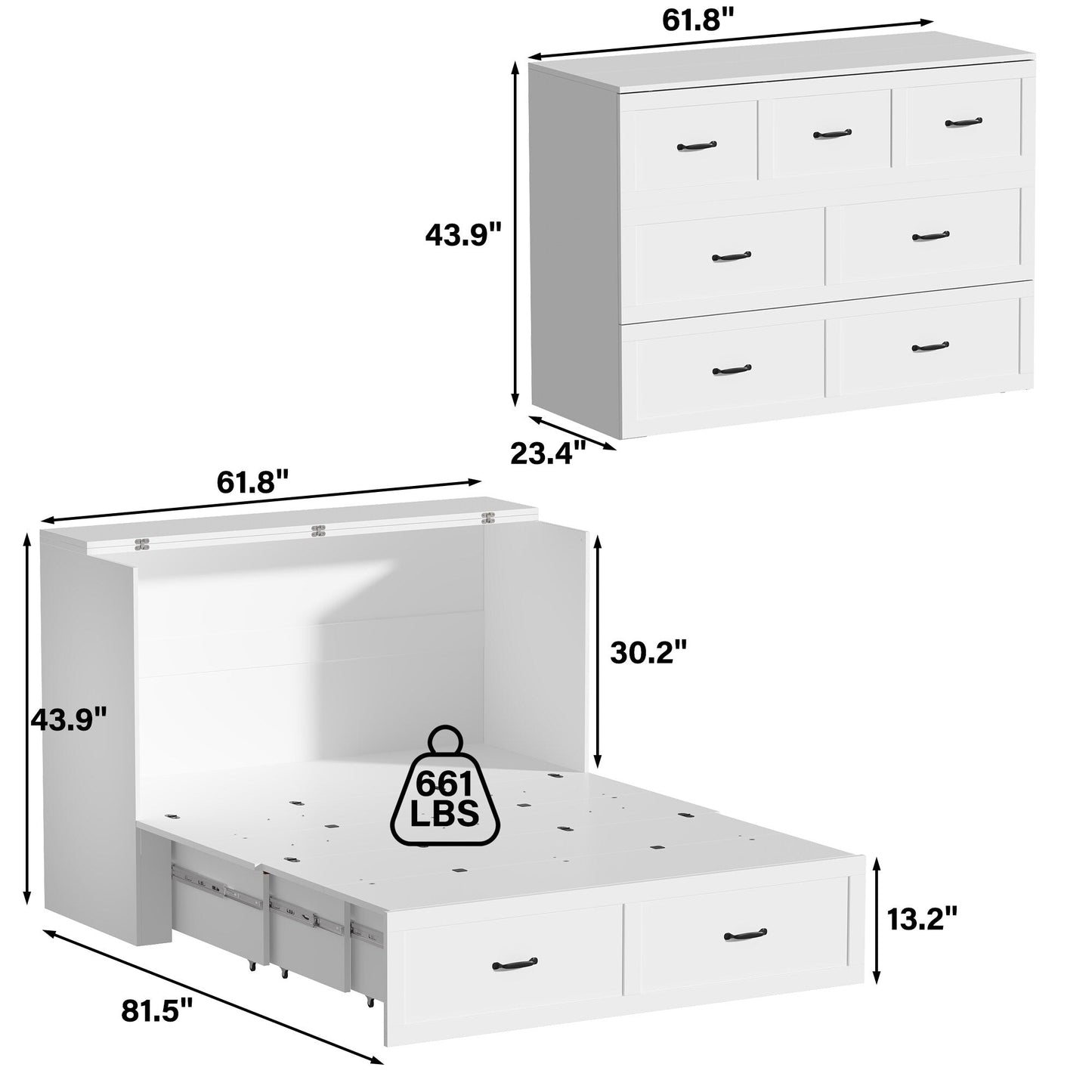 FUFU&GAGA Full Size Murphy Bed Cabinet with Charging Station and Drawer
