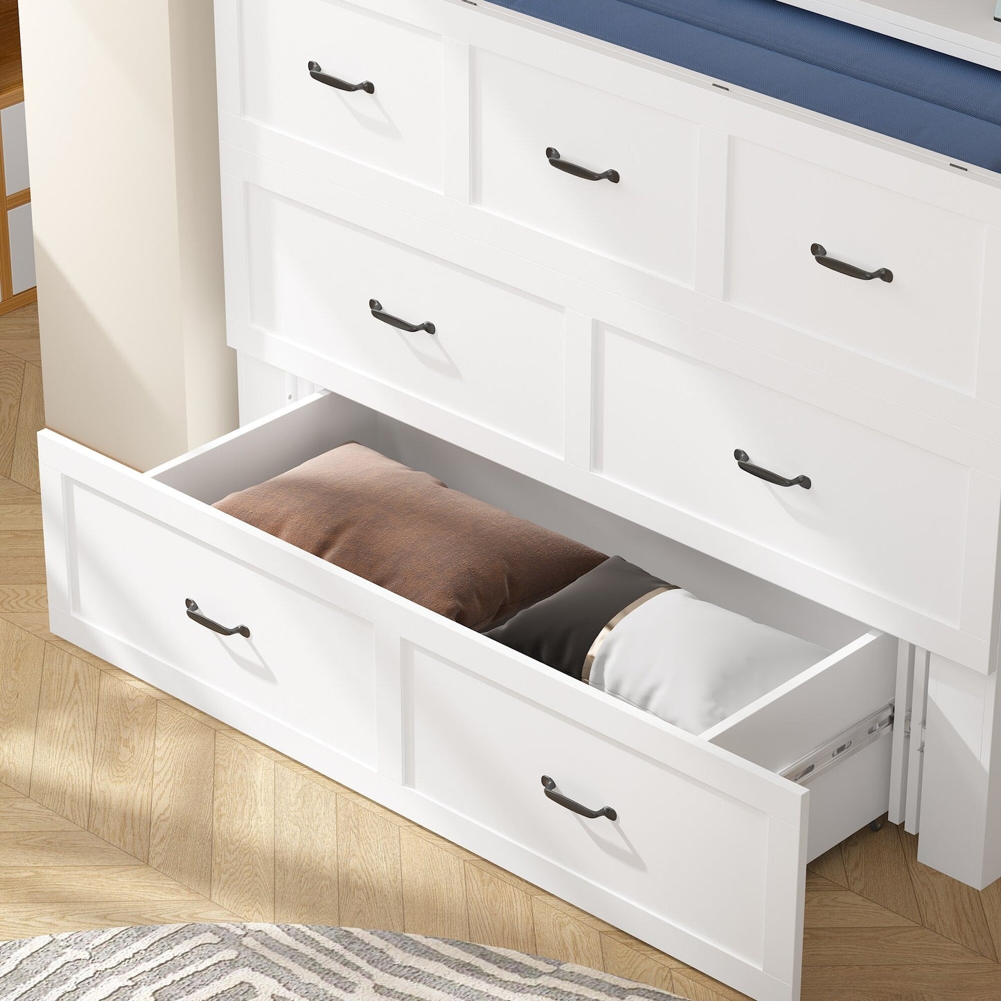 FUFU&GAGA Full Size Murphy Bed Cabinet with Charging Station and Drawer