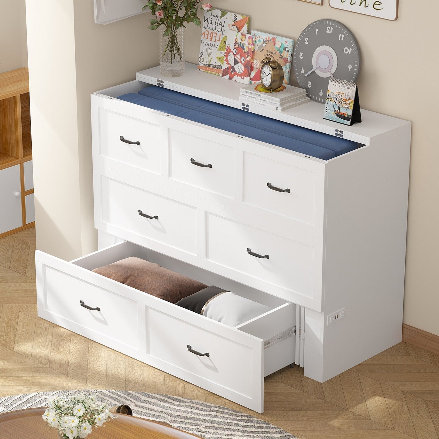 FUFU&GAGA Full Size Murphy Bed Cabinet with Charging Station and Drawer