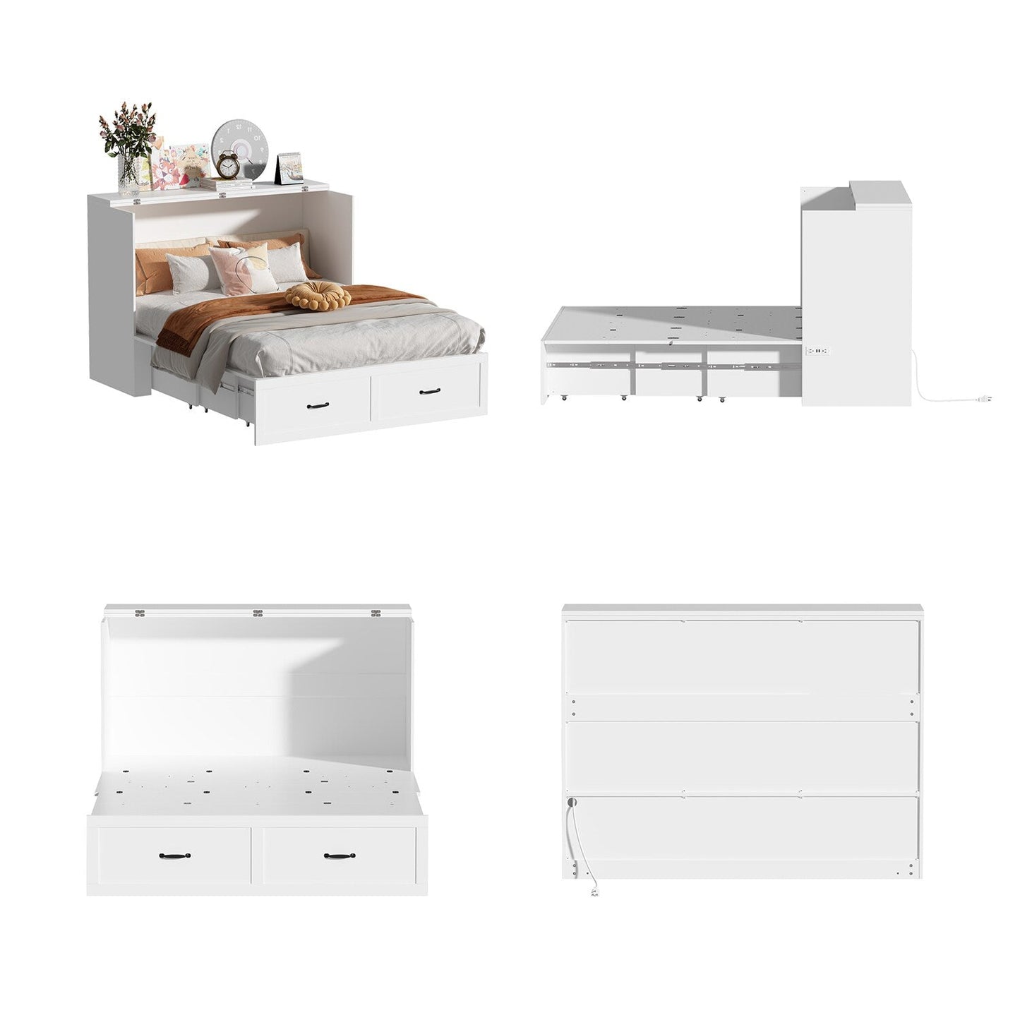 FUFU&GAGA Full Size Murphy Bed Cabinet with Charging Station and Drawer