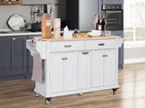 Damerin White Wood Base with Wood Top Rolling Kitchen Island (18.13-in x 60.5-in x 36.75-in)