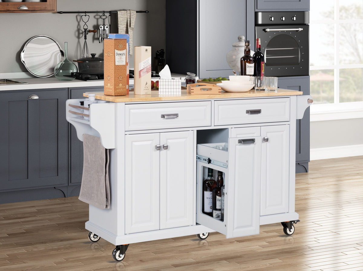 Damerin White Wood Base with Wood Top Rolling Kitchen Island (18.13-in x 60.5-in x 36.75-in)