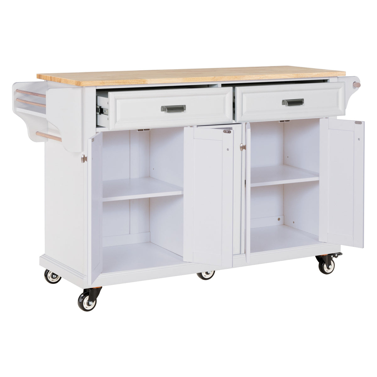 Damerin White Wood Base with Wood Top Rolling Kitchen Island (18.13-in x 60.5-in x 36.75-in)