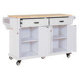 Damerin White Wood Base with Wood Top Rolling Kitchen Island (18.13-in x 60.5-in x 36.75-in)