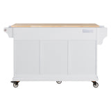 Damerin White Wood Base with Wood Top Rolling Kitchen Island (18.13-in x 60.5-in x 36.75-in)
