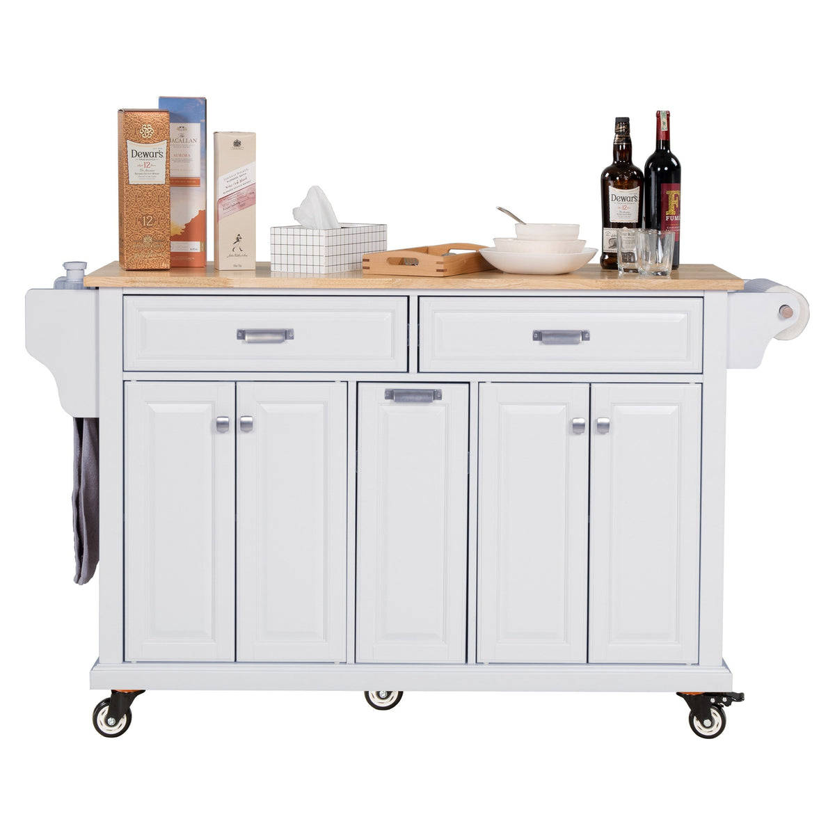 Damerin White Wood Base with Wood Top Rolling Kitchen Island (18.13-in x 60.5-in x 36.75-in)