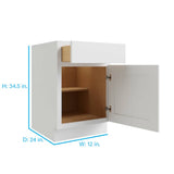 RELIABILT Parkstone 12-in W x 34.5-in H x 24-in D White 1-Drawer Base Fully Assembled Plywood Cabinet (Flat Panel Shaker Style)
