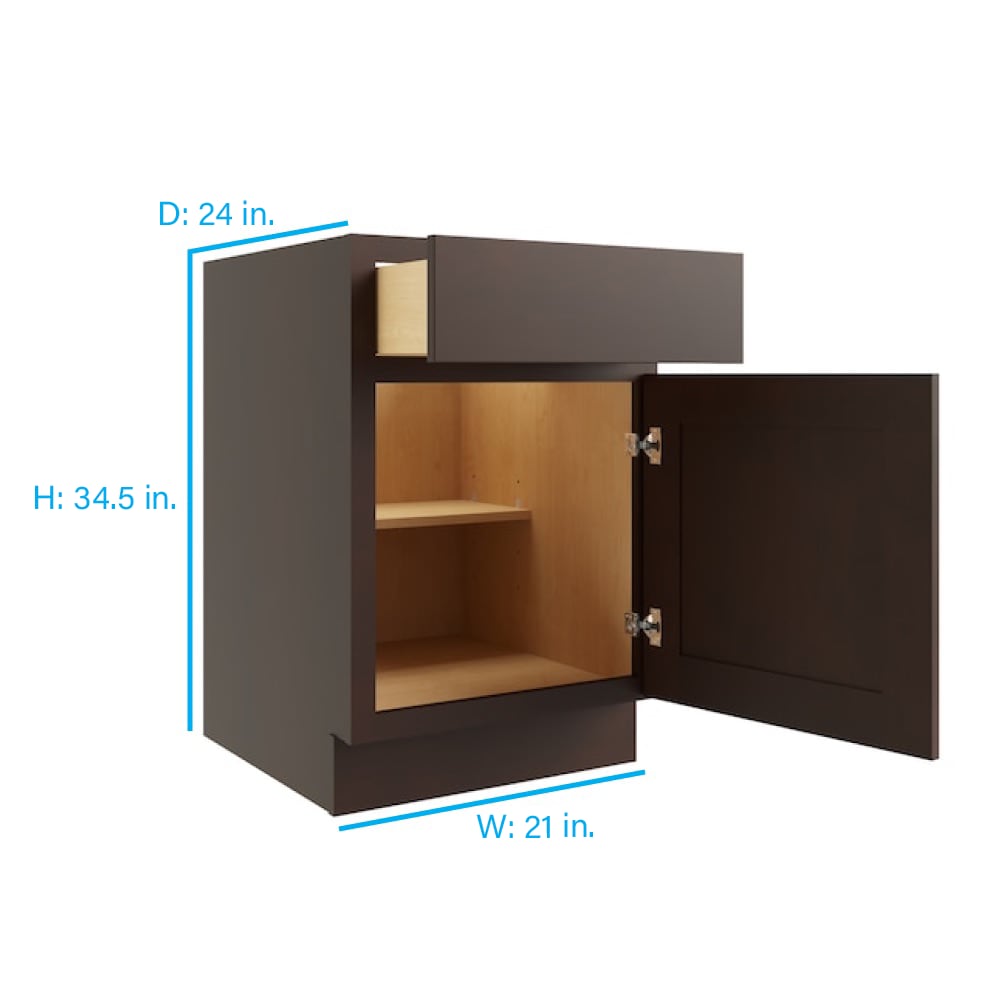 RELIABILT Parkstone 21-in W x 34.5-in H x 24-in D Espresso 1-Drawer Base Fully Assembled Plywood Cabinet (Flat Panel Shaker Style)