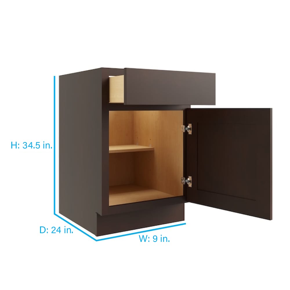 RELIABILT Parkstone 9-in W x 34.5-in H x 24-in D Espresso 1-Drawer Base Fully Assembled Plywood Cabinet (Flat Panel Shaker Style)