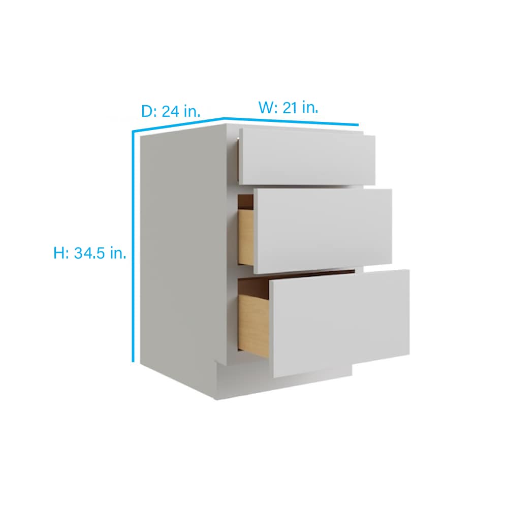RELIABILT Parkstone 21-in W x 34.5-in H x 24-in D Grey 3-Drawer Base Fully Assembled Plywood Cabinet (Flat Panel Style)