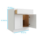 RELIABILT Parkstone 27-in W x 34.5-in H x 24-in D White 1-Drawer Base Fully Assembled Plywood Cabinet (Flat Panel Shaker Style)