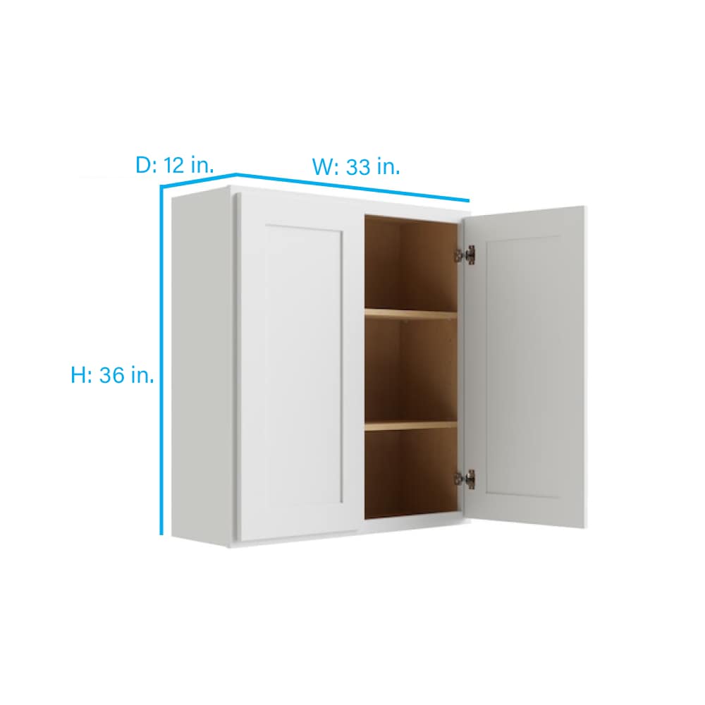 RELIABILT Parkstone 33-in W x 36-in H x 12-in D White Wall Fully Assembled Plywood Cabinet (Shaker Door Style)