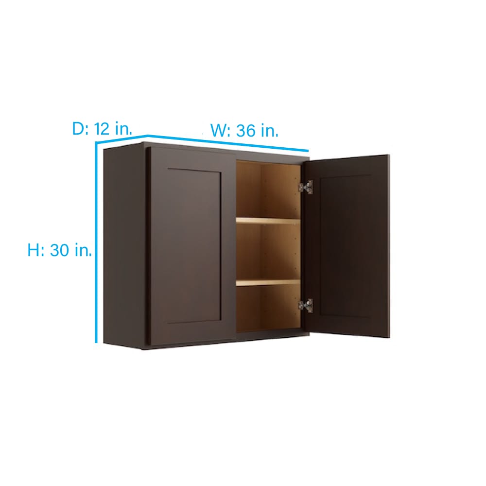 RELIABILT Parkstone 36-in W x 30-in H x 12-in D Espresso Wall Fully Assembled Plywood Cabinet (Shaker Door Style)