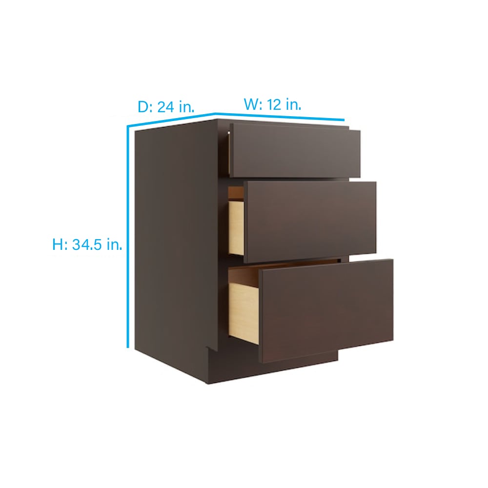 RELIABILT Parkstone 12-in W x 34.5-in H x 24-in D Espresso 3-Drawer Base Fully Assembled Plywood Cabinet (Flat Panel Style)