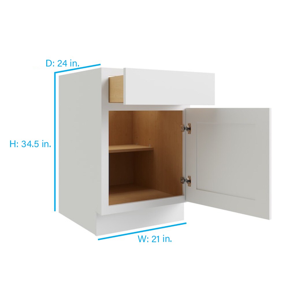 RELIABILT Parkstone 21-in W x 34.5-in H x 24-in D White 1-Drawer Base Fully Assembled Plywood Cabinet (Flat Panel Shaker Style)