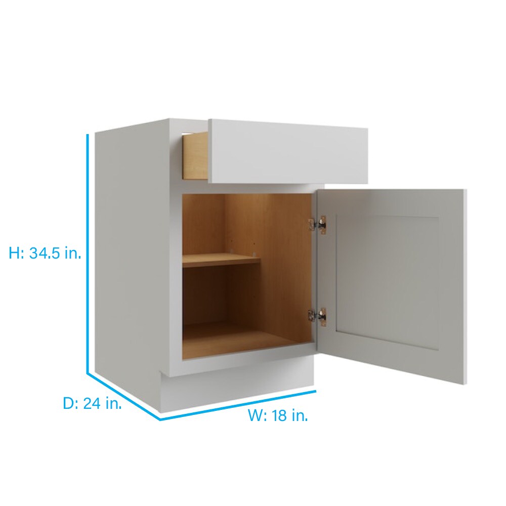 RELIABILT Parkstone 18-in W x 34.5-in H x 24-in D Grey 1-Drawer Base Fully Assembled Plywood Cabinet (Flat Panel Shaker Style)