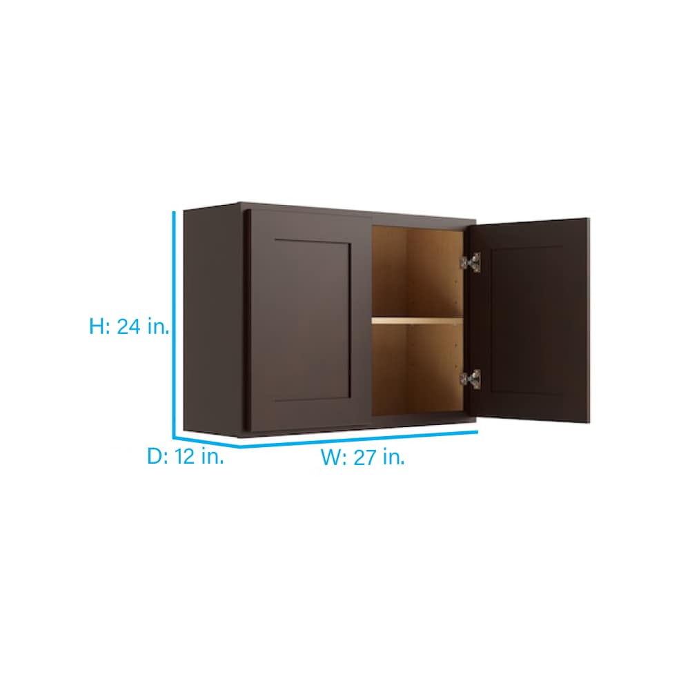 RELIABILT Parkstone 27-in W x 24-in H x 12-in D Espresso Wall Fully Assembled Plywood Cabinet (Shaker Door Style)