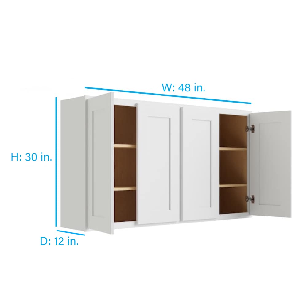 RELIABILT Parkstone 48-in W x 30-in H x 12-in D White Wall Fully Assembled Plywood Cabinet (Shaker Door Style)