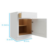 RELIABILT Parkstone 9-in W x 34.5-in H x 24-in D White 1-Drawer Base Fully Assembled Plywood Cabinet (Flat Panel Shaker Style)