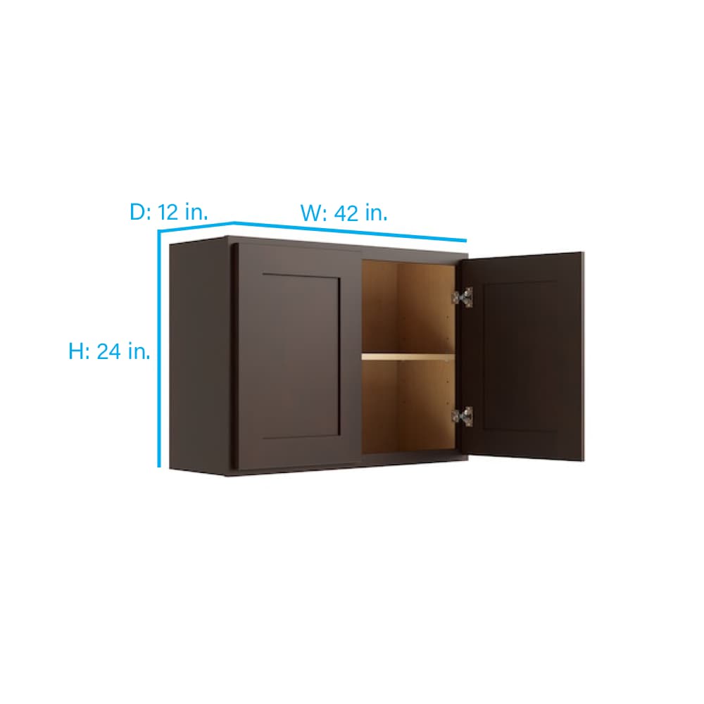 RELIABILT Parkstone 42-in W x 24-in H x 12-in D Espresso Wall Fully Assembled Plywood Cabinet (Shaker Door Style)