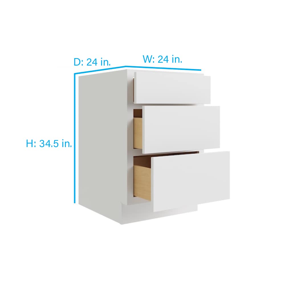 RELIABILT Parkstone 24-in W x 34.5-in H x 24-in D White 3-Drawer Base Fully Assembled Plywood Cabinet (Flat Panel Style)