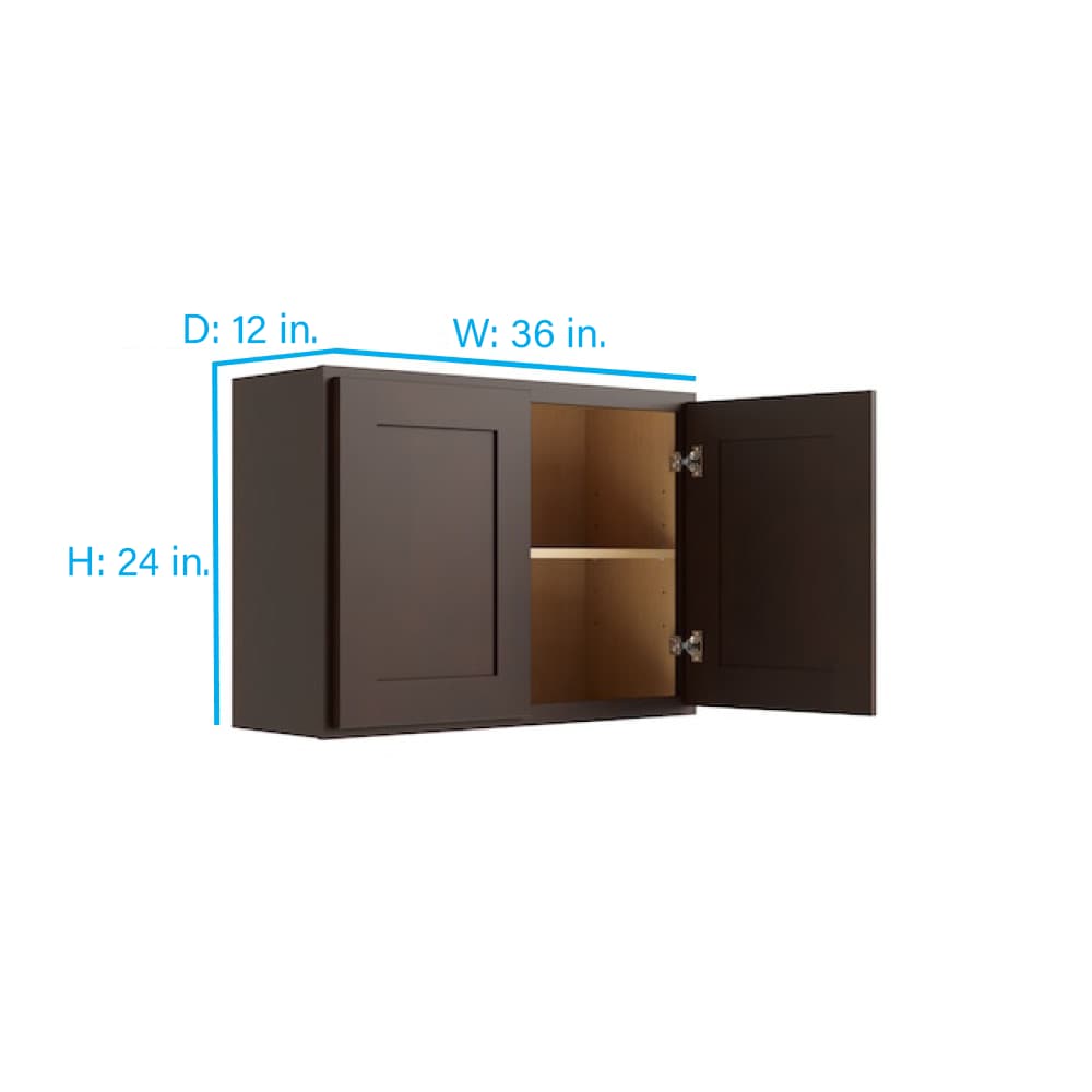 RELIABILT Parkstone 36-in W x 24-in H x 12-in D Espresso Wall Fully Assembled Plywood Cabinet (Shaker Door Style)