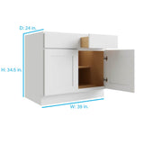 RELIABILT Parkstone 39-in W x 34.5-in H x 24-in D White 2-Drawers Base Fully Assembled Plywood Cabinet (Flat Panel Shaker Style)