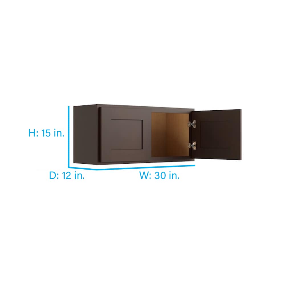 RELIABILT Parkstone 30-in W x 15-in H x 12-in D Espresso Wall Fully Assembled Plywood Cabinet (Shaker Door Style)