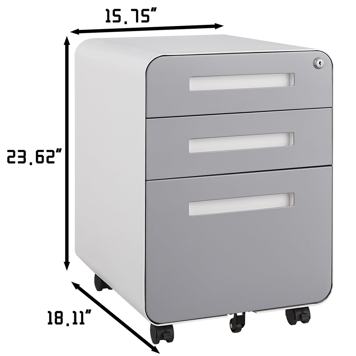 SINOFURN White+Gray 3-Drawer 15.8-in File Cabinet