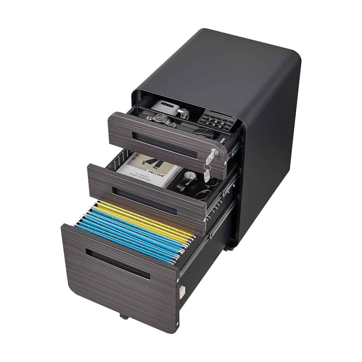 SINOFURN Black 3-Drawer 15.8-in File Cabinet