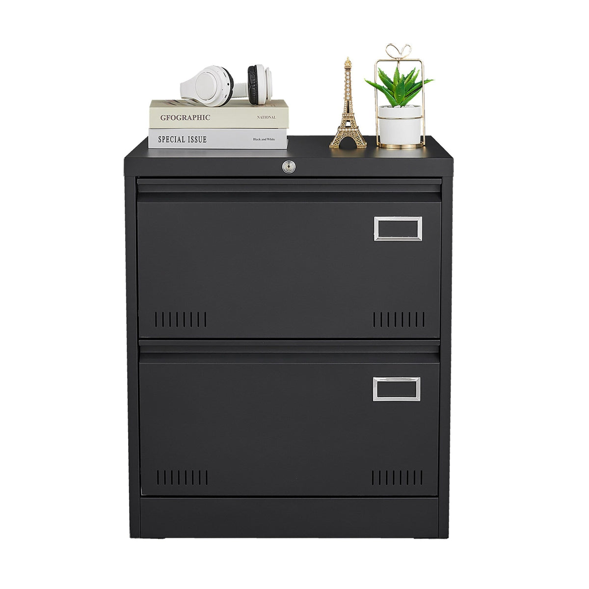 SINOFURN Black 2-Drawer 23.6-in File Cabinet