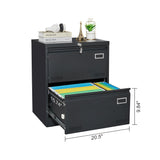 SINOFURN Black 2-Drawer 23.6-in File Cabinet