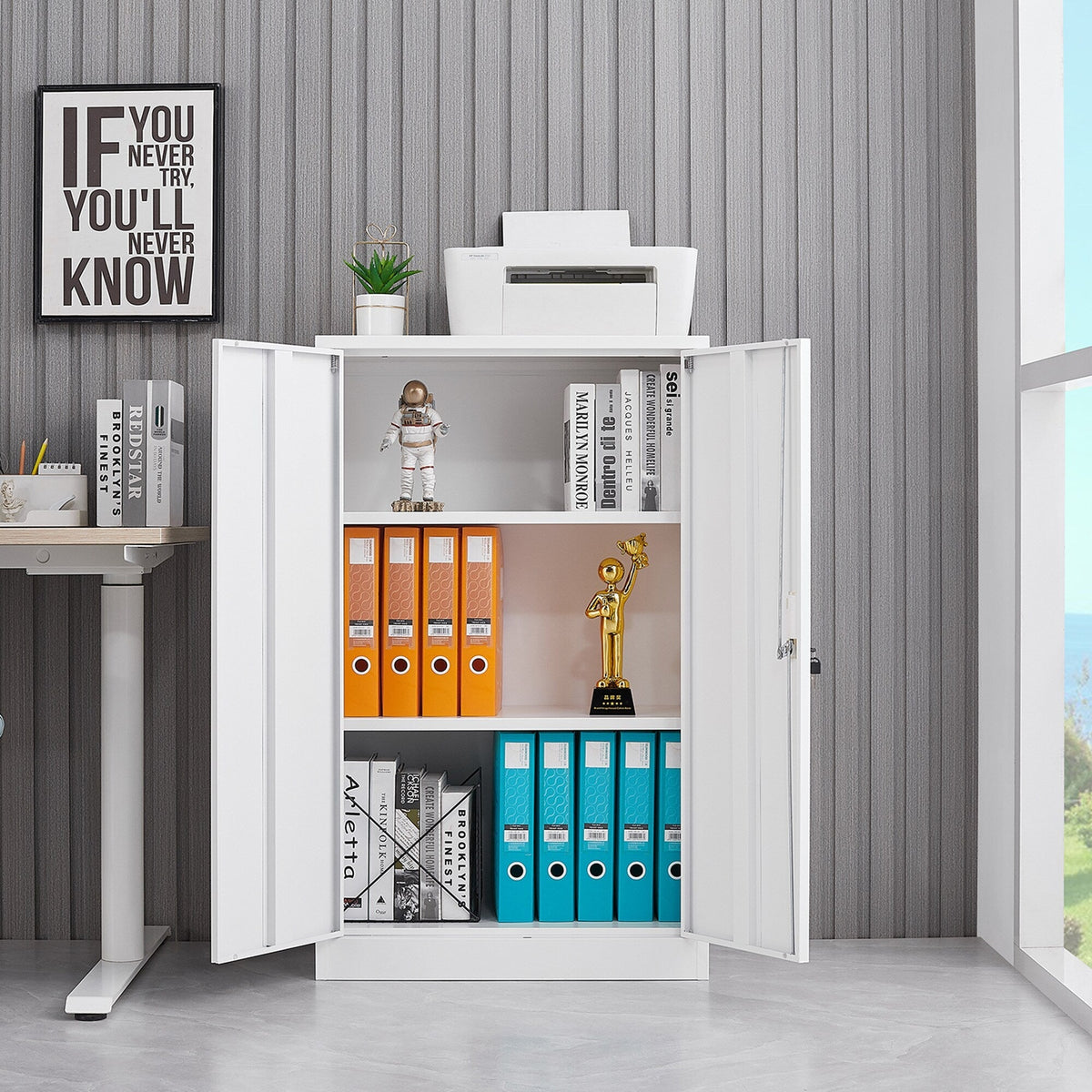 SINOFURN White 25.6-in File Cabinet