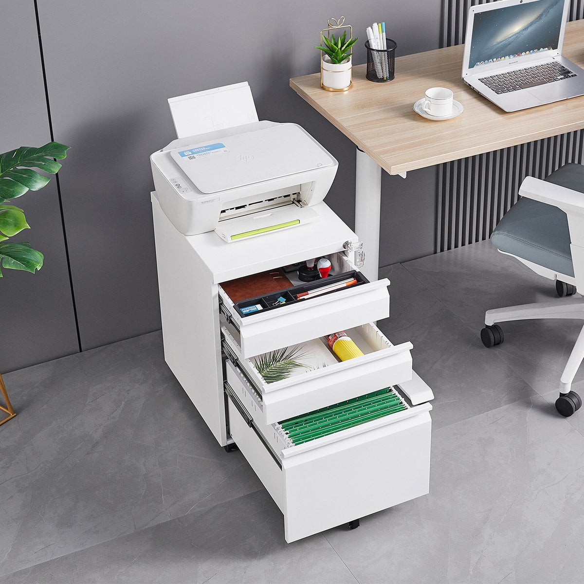 SINOFURN White 3-Drawer 15.4-in File Cabinet