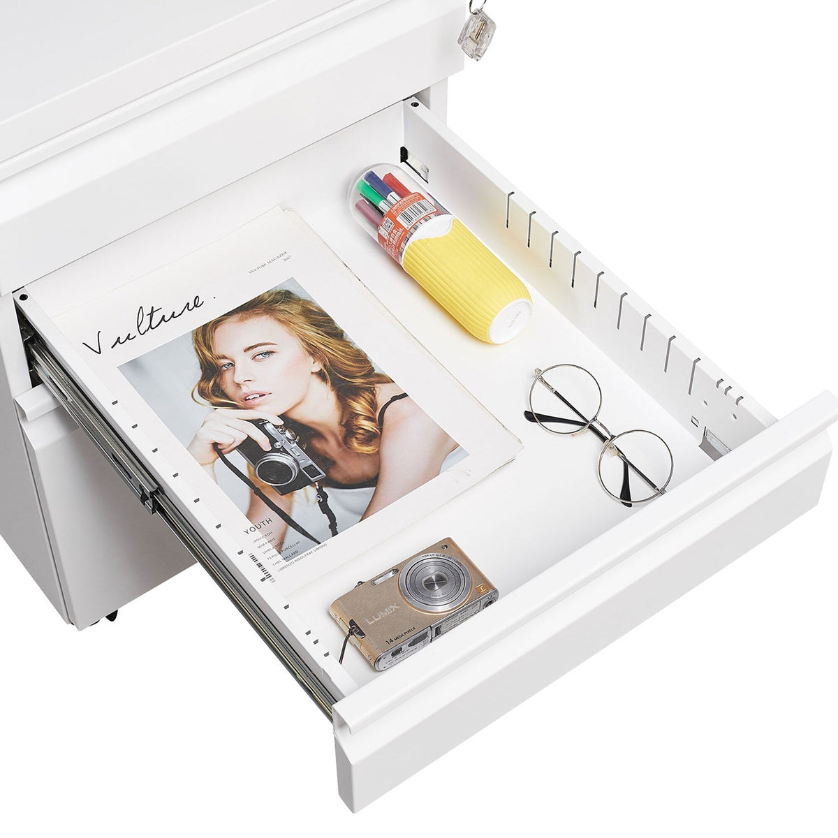 SINOFURN White 3-Drawer 15.4-in File Cabinet