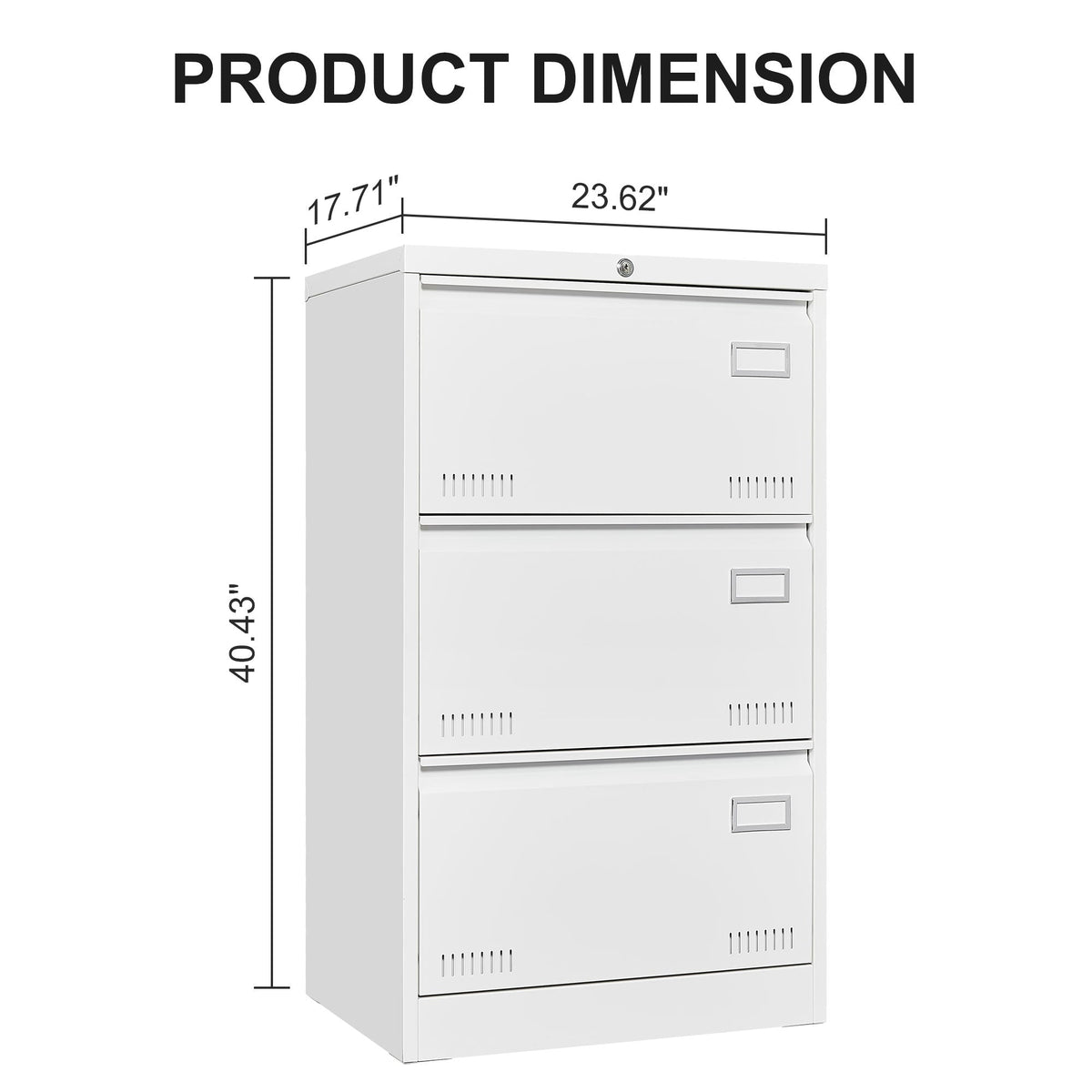SINOFURN White 3-Drawer 23.6-in File Cabinet