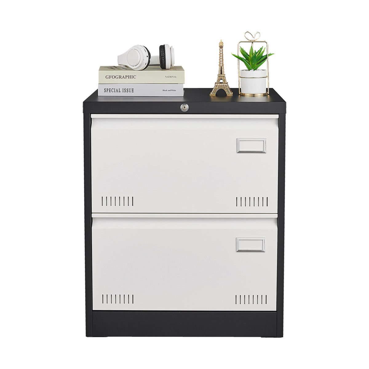 SINOFURN Black+White 2-Drawer 23.6-in File Cabinet