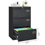 SINOFURN Black 3-Drawer 23.6-in File Cabinet