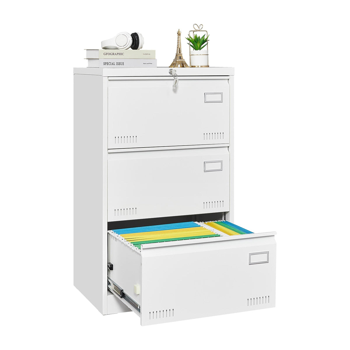 SINOFURN White 3-Drawer 23.6-in File Cabinet