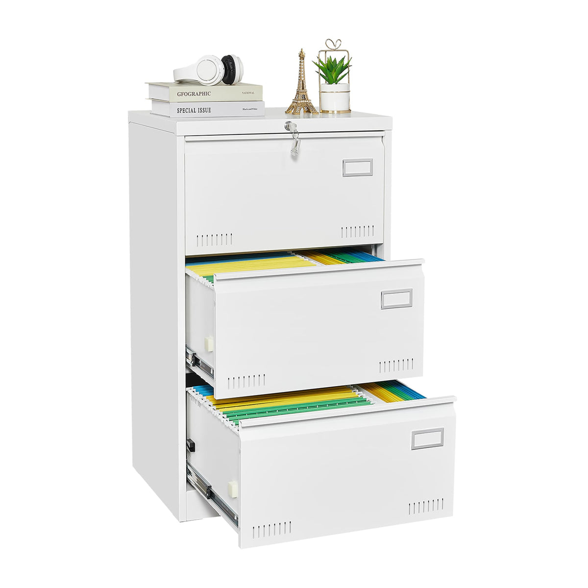 SINOFURN White 3-Drawer 23.6-in File Cabinet